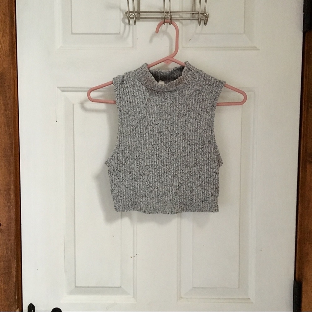 Grey Cropped Turtle Neck Muscle Tank Top